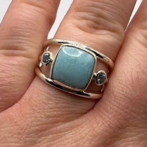 Larimar & Topaz Ring Size 8.5 - Sterling Silver
